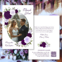 Purple Roses Oval Photo QR Code Elegant Wedding