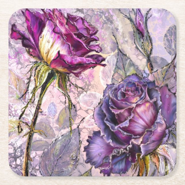 Purple Roses Paper Coasters (Front)