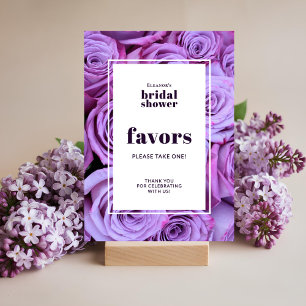 Purple Roses Photo Bridal Shower Favors Table Card