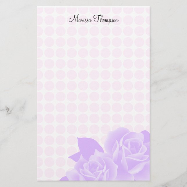Purple Roses Pink Dots Personal Stationery (Front)