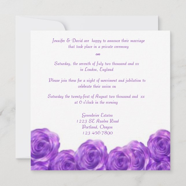 Purple Roses Post Wedding Reception Invitation (Front)