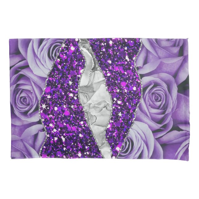 Purple Roses Silver Luxury Elegant Liquid Texture  Pillowcase (Front)