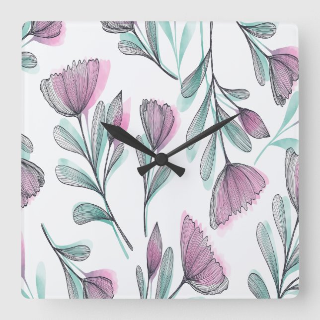 Purple roses square wall clock (Front)