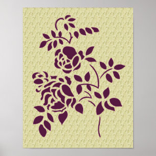 Purple Roses Stencil Art Floral  Poster