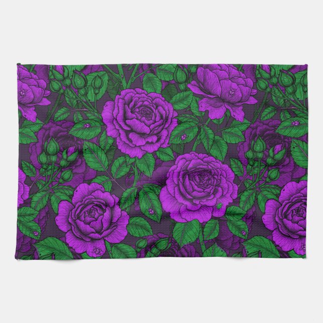 Purple roses tea towel (Horizontal)