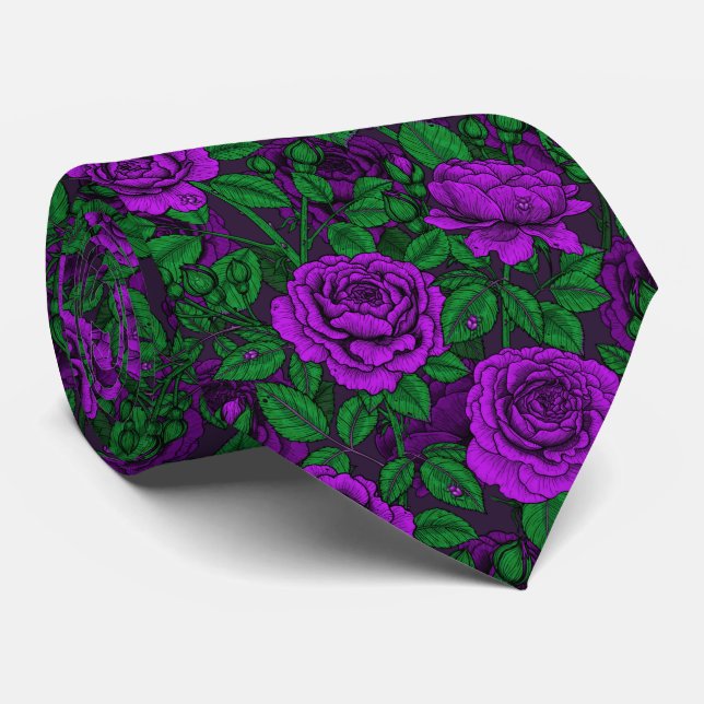 Purple roses tie (Rolled)