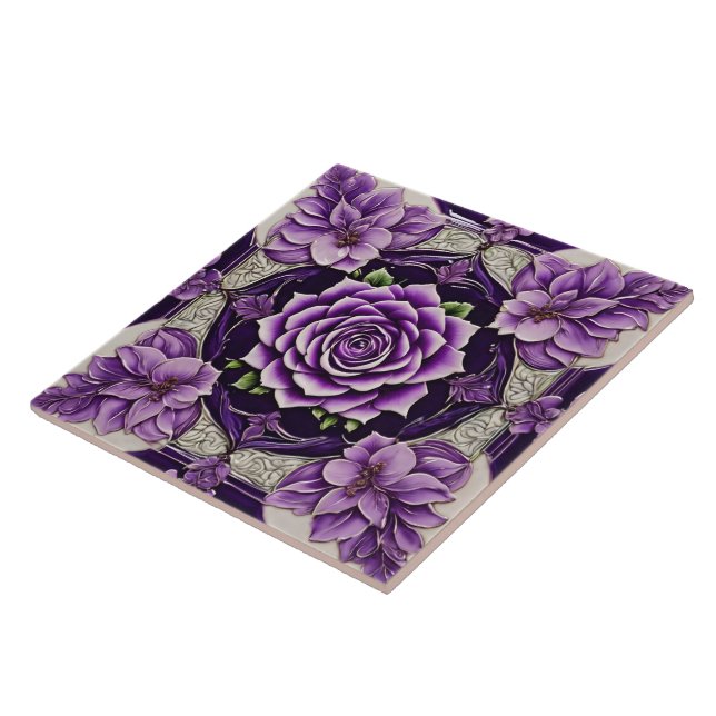 Purple Roses Trendy Beautiful Collection Tile (Side)