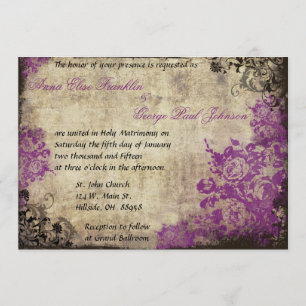 Purple Roses Vintage Wedding Invitation