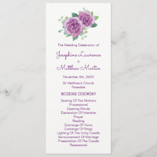 Purple Roses Watercolor Wedding Programs Programme