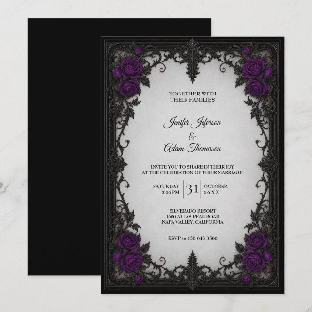 Purple Roses Wedding Invitation (Front/Back)