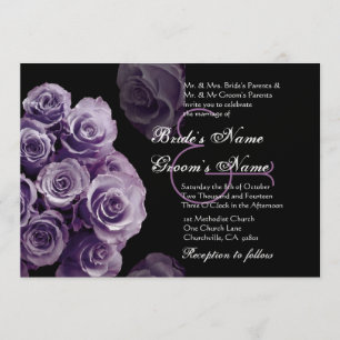 Purple Roses Wedding Invitation Metallic