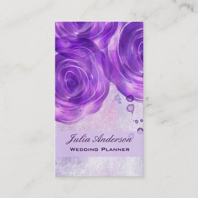Purple Roses Wedding Planner Business Card (Front)