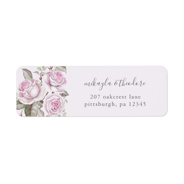 Purple Roses Wedding Return Address Label (Front)