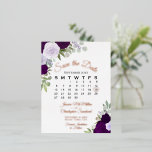 Purple Roses Wedding Save the Date Rose Gold Foil Invitation Postcard<br><div class="desc">These beautiful save the date postcards feature a rustic boho chic design with hand painted watercolor roses in shades of purple, lavender, and plum, along with eucalyptus leaves and garden greenery. The card has a customisable calendar of your wedding month, with a heart that you can put around your special...</div>