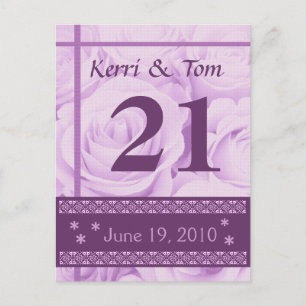PURPLE Roses Wedding Table Number Card Reception