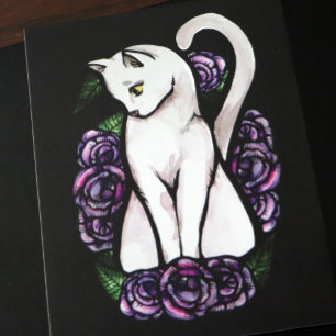 Purple roses white cat rose                        postcard