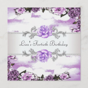 Purple Roses Womans 40th Birthday Party Invitation