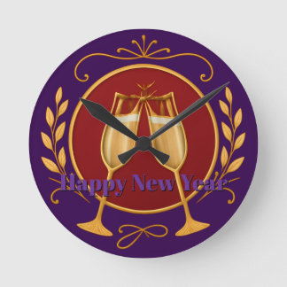 Purple Round Clock - Happy New Year