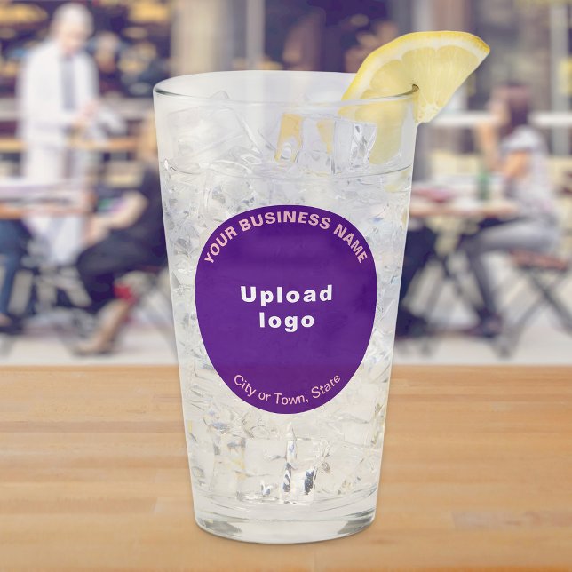 Purple Round Shape Business Brand on Glass Cup (Build brand name awareness. Purple round business brand on glass cup.)