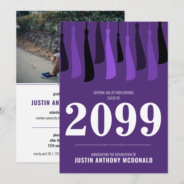 Purple Row of Tassels Photo Graduation Invitation (Front/Back)