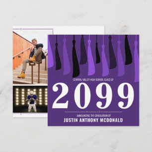 Purple Row of Tassels Two-Photo Graduation Invitation