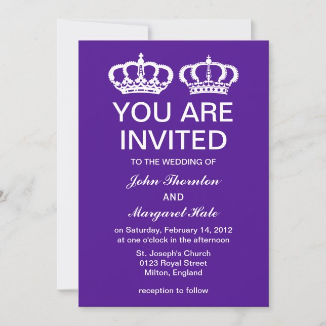 Purple Royal Couple Wedding Invitation (Front)