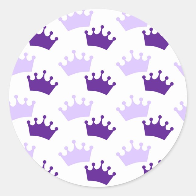 Purple Royal Crowns Fairytale Princess Baby Shower Classic Round Sticker (Front)