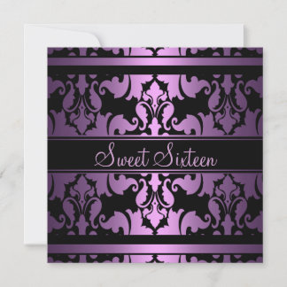 Purple Royal Damask Sweet16 Birthday Invite