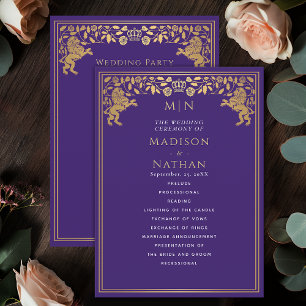 Purple Royal Lion Mediaeval Sword Wedding Program Programme