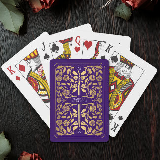 Purple Royal Mediaeval Gold Sword Monogram Playing Cards