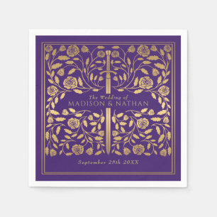 Purple Royal Mediaeval Gold Sword Wedding Napkin
