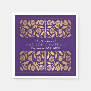 Purple Royal Mediaeval Gold Sword Wedding Napkin