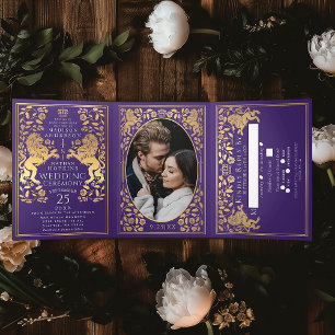 Purple Royal Mediaeval Lion Wedding Tri-Fold