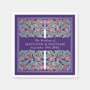Purple Royal Mediaeval Silver Floral Sword Wedding Napkin