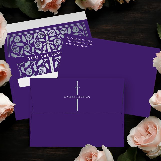 Purple Royal Mediaeval Silver Sword Wedding Envelope (Creator Uploaded)