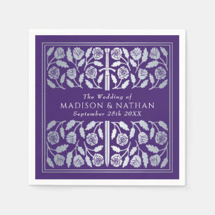 Purple Royal Mediaeval Silver Sword Wedding Napkin