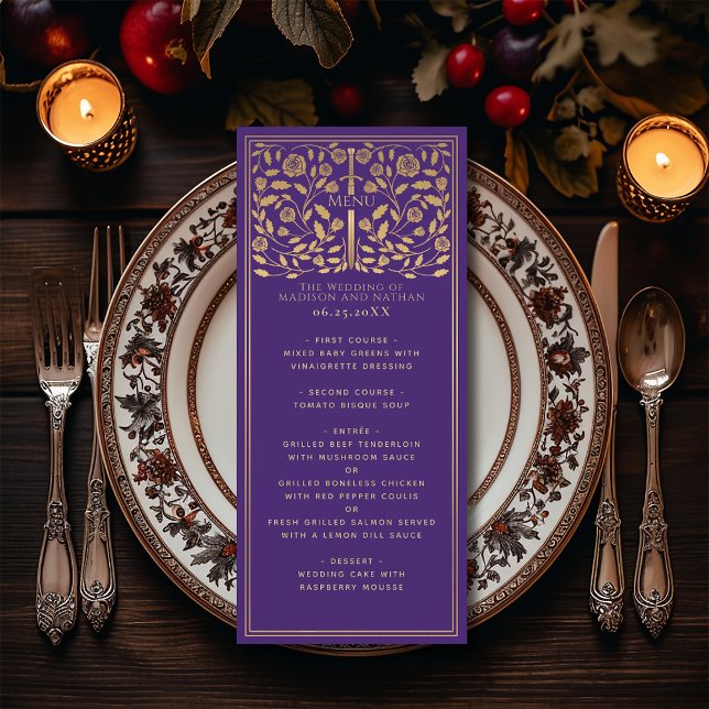 Purple Royal Mediaeval Sword Wedding Flat Menu (Creator Uploaded)