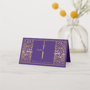 Purple Royal Mediaeval Sword Wedding Place Card