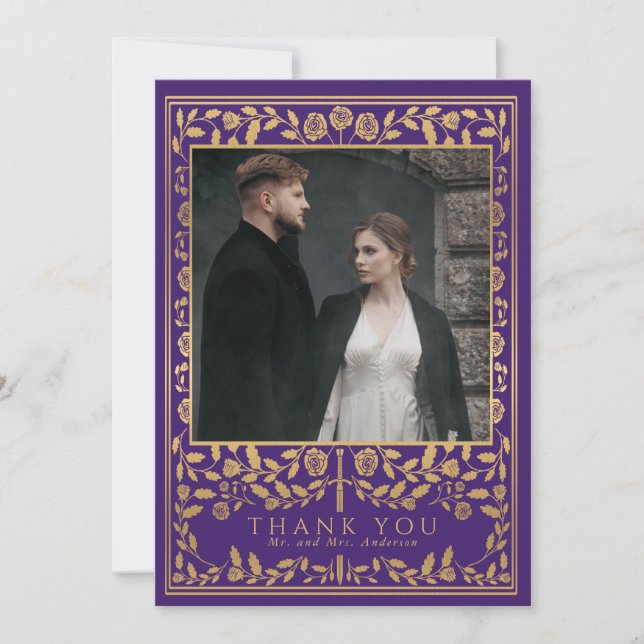 Purple Royal Mediaeval Sword Wedding  Thank You Card (Front)