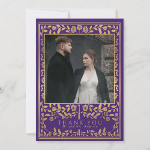 Purple Royal Mediaeval Sword Wedding Thank You Card