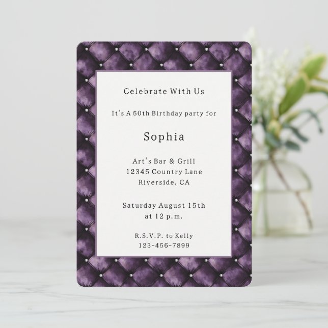 Purple Royal Squares Birthday Invitation (Standing Front)