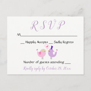 Purple RSVP Wedding Lovebird Pink Lavender Wedding Invitation Postcard