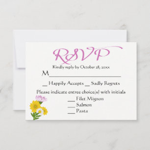 Purple RSVP Yellow Sunflower White Daisy Floral Card