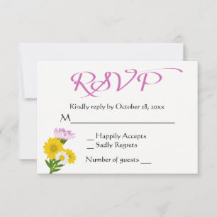 Purple RSVP Yellow Sunflower White Daisy Flowers Card