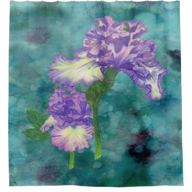 Purple Ruffle Iris Shower Curtain (Front)