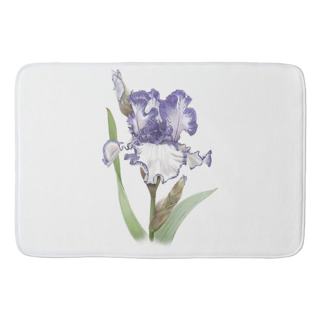 Purple Ruffled Iris Flower Design Bath Mat (Front)