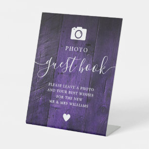 Purple Rustic Barn Wood Boho Photo Guest Book Pedestal Sign