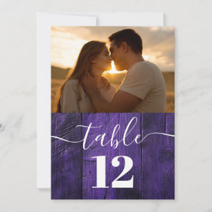 Purple Rustic Barn Wood Boho Photo Table Number