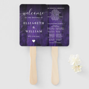 Purple Rustic Barn Wood Boho Wedding Program Hand Fan