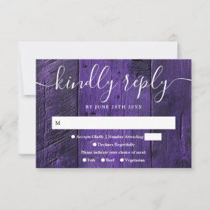 Purple Rustic Barn Wood Boho Western Wedding RSVP Card